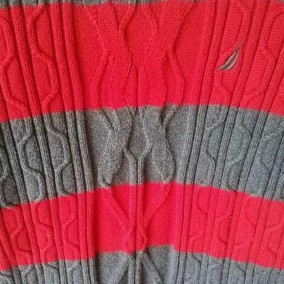 Mens Large Fisherman Red & Gray Nautica Sweater - Picture 4 of 6